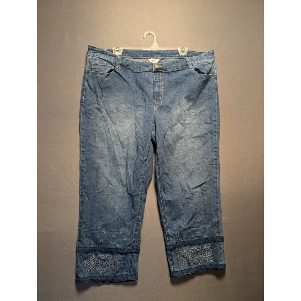 Christopher & Banks Jeans Womens 18W Blue Denim Embroidered Ankle Medium Wash
